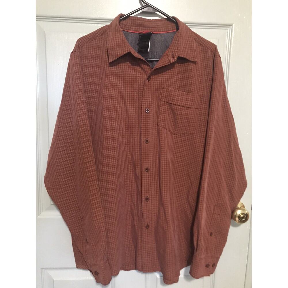 The North Face Men's Size Large L Orange Tan Plaid Long Sleeve Button Shirt
